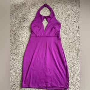 Purple High Neck Cutout Dress